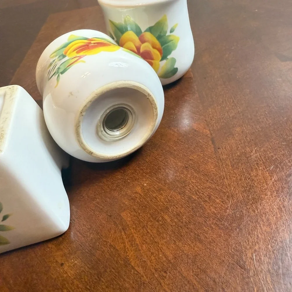 Vtg 90's Corelle Summer Blush Salt and Pepper Shaker Sugar Holder Set Pansy